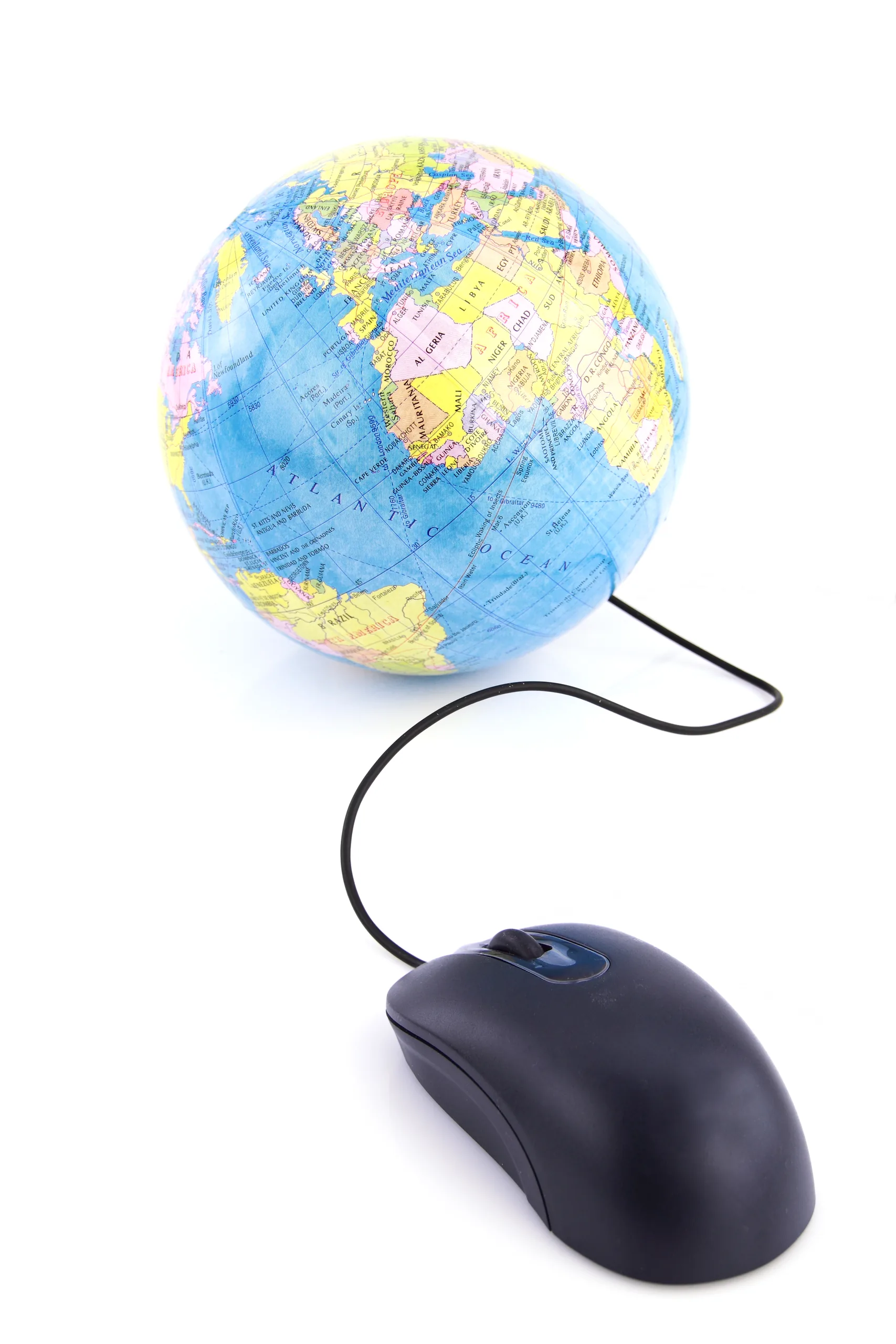 Souris d'ordinateur connectée à un globe
